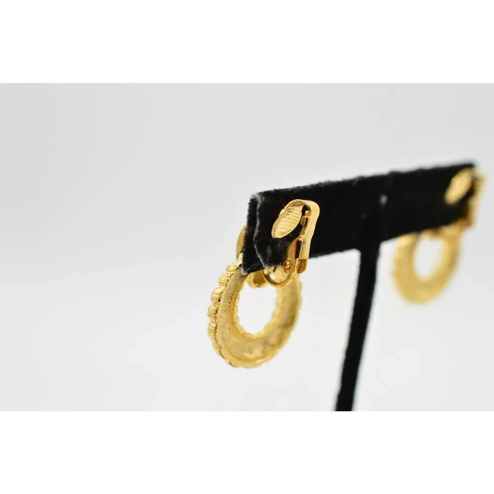 Vintage Clip On Earrings Gold Tone Door Knockers Dangle Bold 80s NOS 1980s 9L